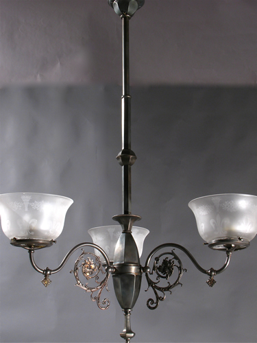 3 Light Gas Chandelier with Long Geometric Body